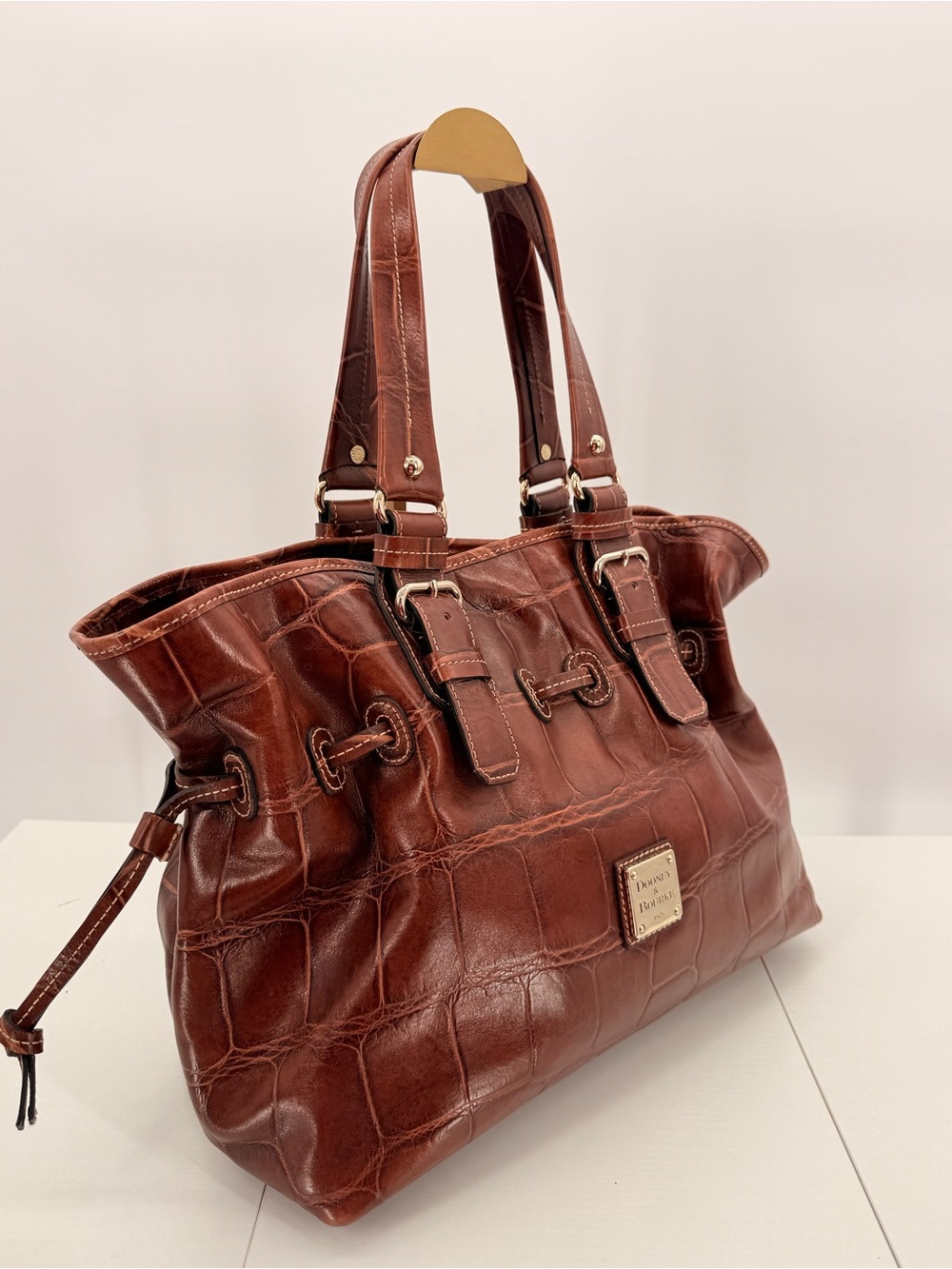DOONEY & BOURKE Chiara Croco Embossed Leather Satchel Shoulder Bag Brown